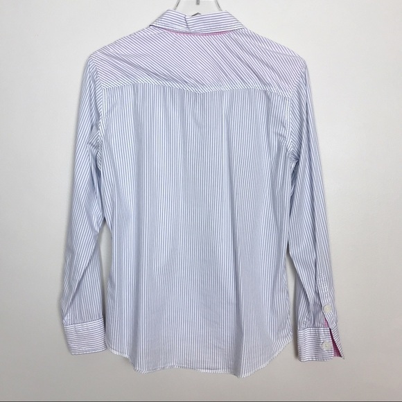 Blue White Striped Button Down Pink Check Size M - Picture 3 of 8